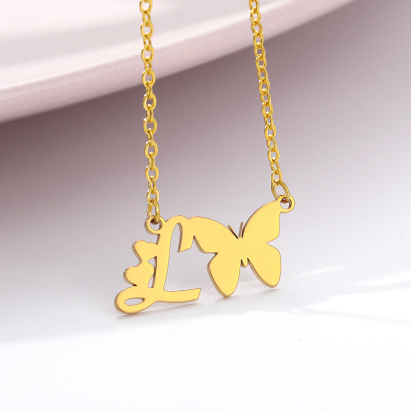 Rinhoo 2023 Trend Butterfly With Initials Necklace For Women Fashion Charm Letter Jewelry Stainless Steel Chain Friendship Gifts