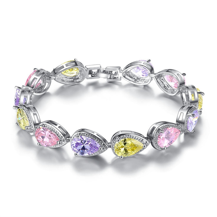 European Fashion Birthday Gift Trendy Jewelry Angel Teardrop Purple Multicolor Zircon Women Bracelet