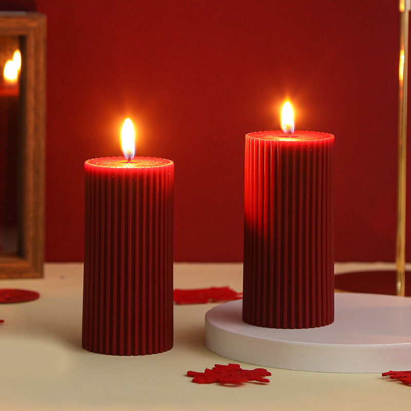 Hot Red Romantic Candles Wedding Proposal Candles Cheap Thick  Birthday Chrismas Pillar Ribbed Candle Centerpiece for Wedding