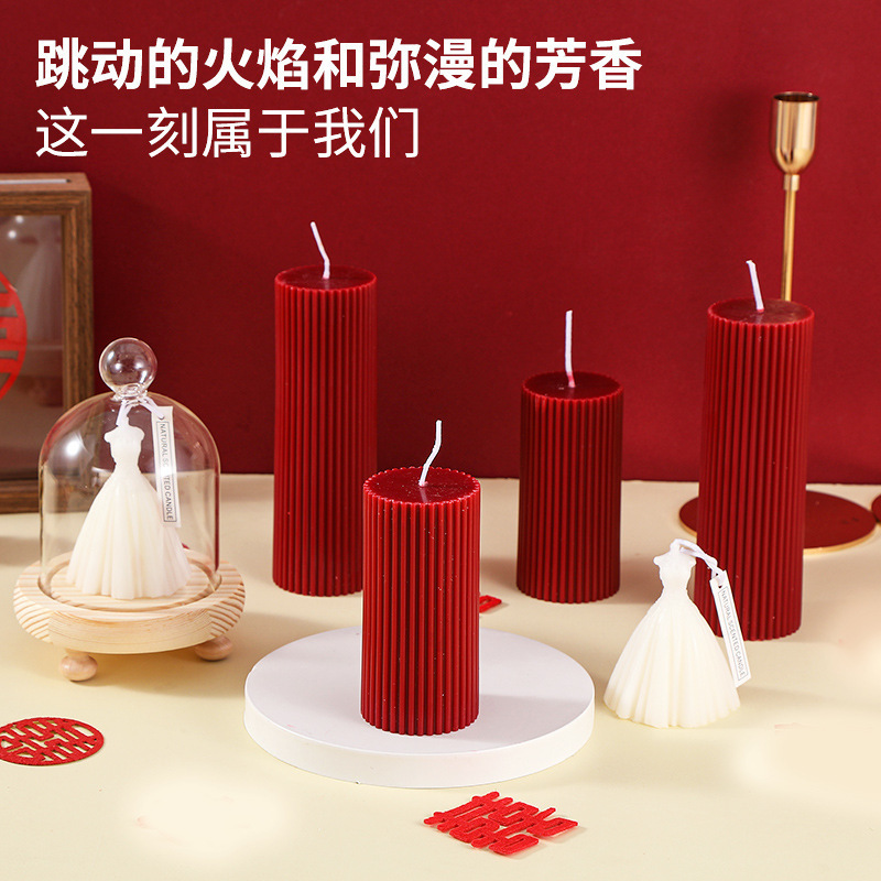 Hot Red Romantic Candles Wedding Proposal Candles Cheap Thick  Birthday Chrismas Pillar Ribbed Candle Centerpiece for Wedding