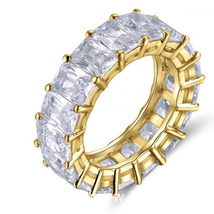 RINNTIN OR146 Hot Selling Brass Jewelry Iced Out Square Baguette CZ 14K Gold Plated Eternity Band Rings