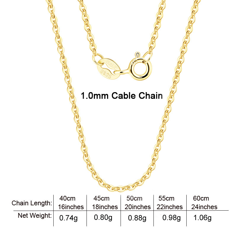 Cuban Link Chain Sterling Silver Necklace plata 925 al por mayor italiana Figaro Rope Paperclip Gold Chain for Men Women