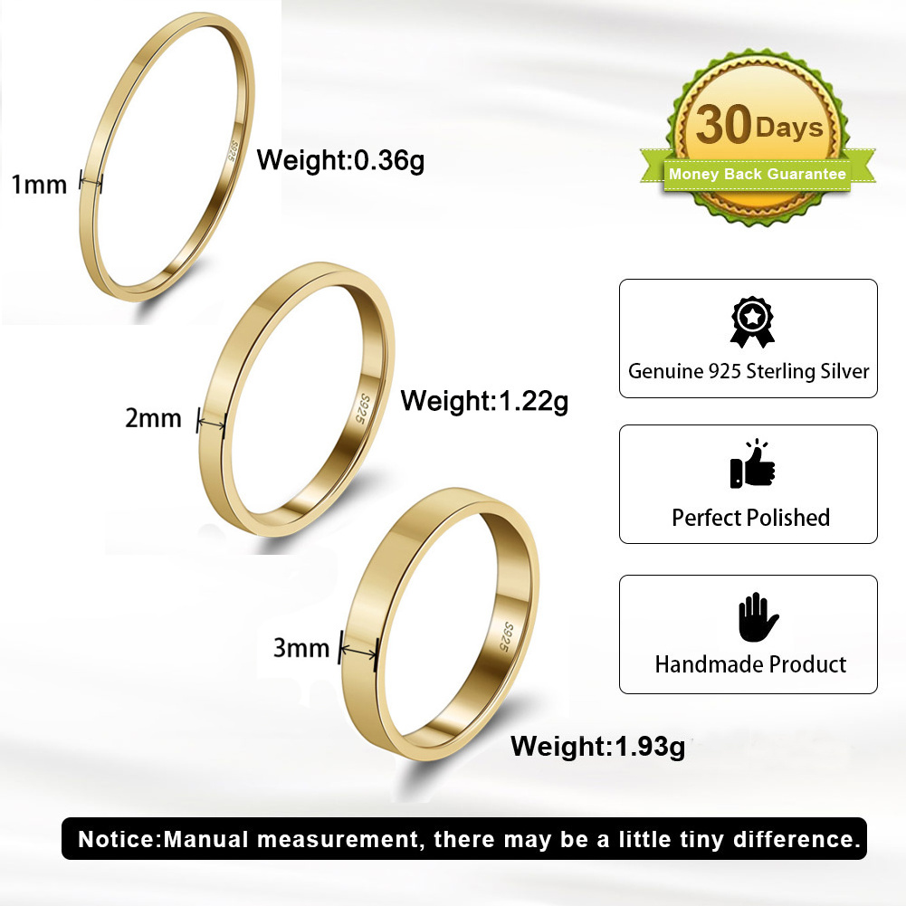 APR33 RINNTIN 14K Gold Plated Smooth Rings 925 Sterling Silver Stackable Band Couple Wedding Rings for Women