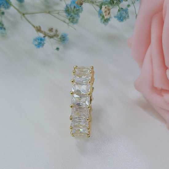 RINNTIN OR146 Hot Selling Brass Jewelry Iced Out Square Baguette CZ 14K Gold Plated Eternity Band Rings