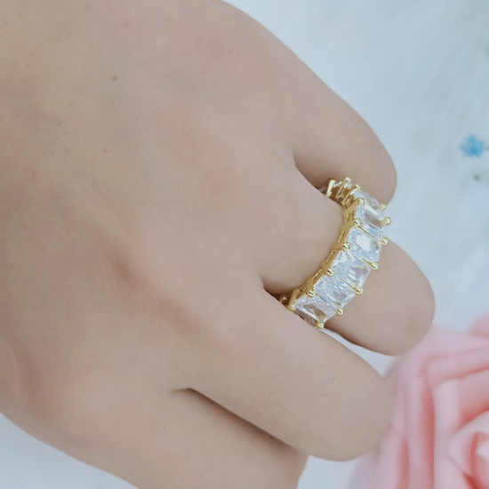 RINNTIN OR146 Hot Selling Brass Jewelry Iced Out Square Baguette CZ 14K Gold Plated Eternity Band Rings