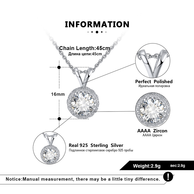 RINNTIN SN215 CZ Diamond Necklace Jewelry Wholesale for Women 925 Sterling Silver Round Cubic Zirconia Pendent Necklace