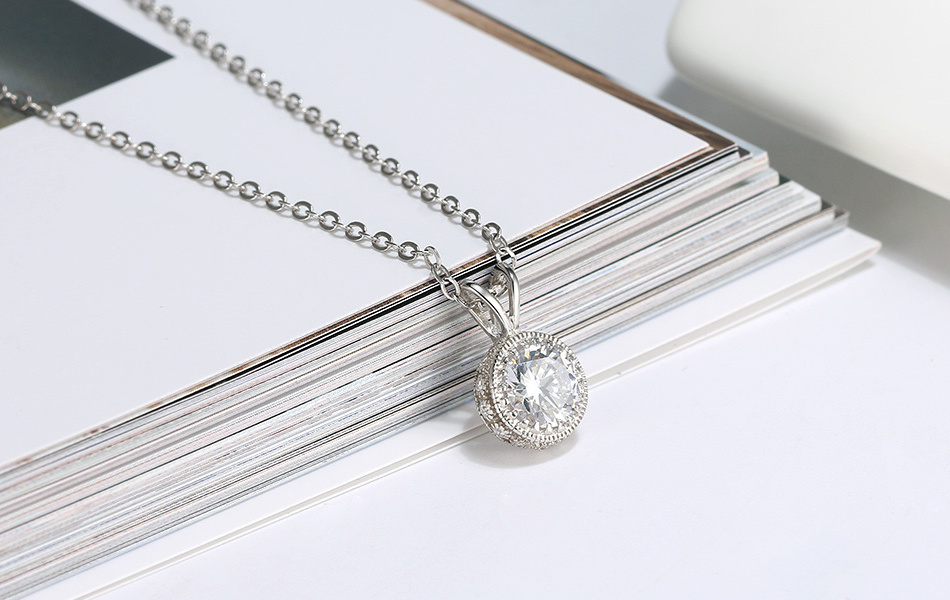 RINNTIN SN215 CZ Diamond Necklace Jewelry Wholesale for Women 925 Sterling Silver Round Cubic Zirconia Pendent Necklace