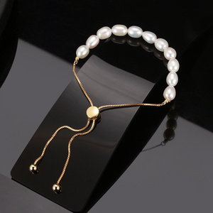 RINNTIN Natural Pearl Bracelet 18K Gold Plated Stainless Steel Charm Freshwater Pearl Beads Bracelets Set Women's Jewelry