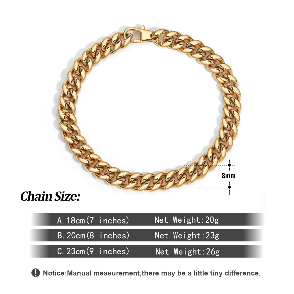 RINNTIN BTC25 2023 Punk Minimalist Gold Filled Jewelry Men's Cuban Link Chain Necklaces 316L Factory Stainless Steel Jewelry