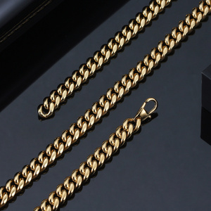 RINNTIN BTC25 2023 Punk Minimalist Gold Filled Jewelry Men's Cuban Link Chain Necklaces 316L Factory Stainless Steel Jewelry