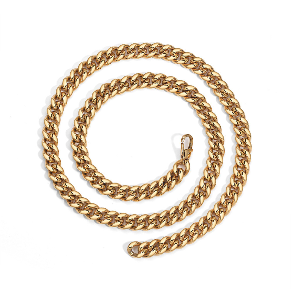 RINNTIN BTC25 2023 Punk Minimalist Gold Filled Jewelry Men's Cuban Link Chain Necklaces 316L Factory Stainless Steel Jewelry