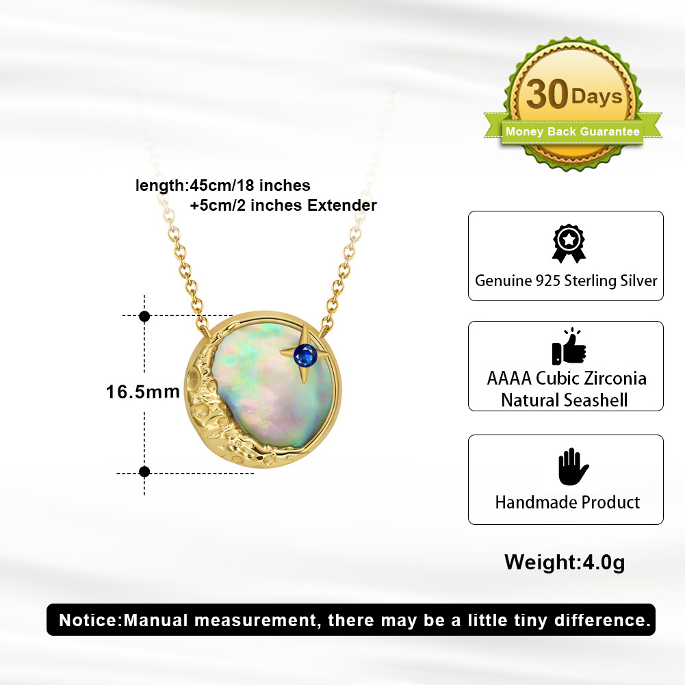 RINNTIN SN308 Trendy Jewelry 925 Sterling Silver Necklaces With Abalone Shell & 4A CZ Charms Pendants 14K Gold Plated Necklace