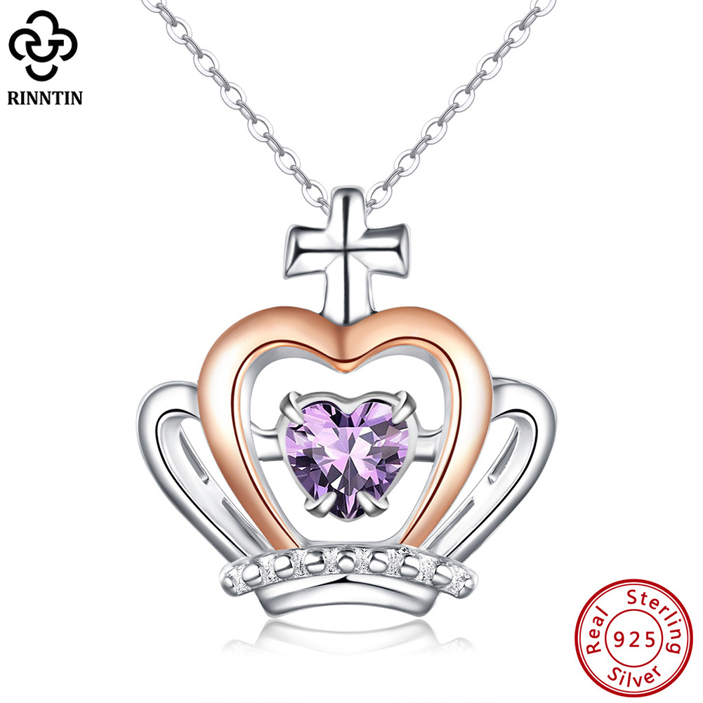 RINNTIN SSN334 Wholesale Fine Jewelry 925 Sterling Silver Necklaces Multi-style Heart Crown Cubic Zirconia Pendants for Necklace