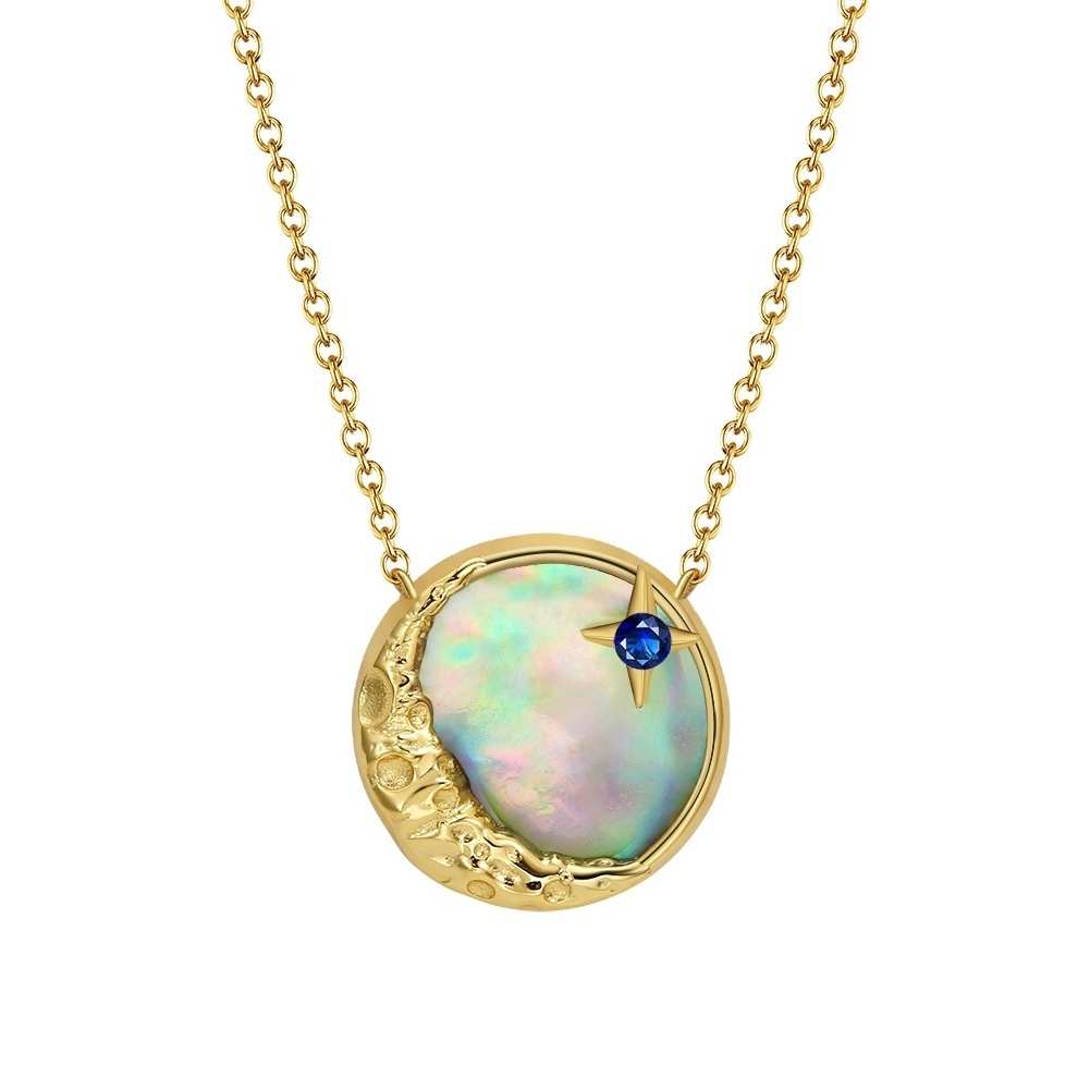 RINNTIN SN308 Trendy Jewelry 925 Sterling Silver Necklaces With Abalone Shell & 4A CZ Charms Pendants 14K Gold Plated Necklace