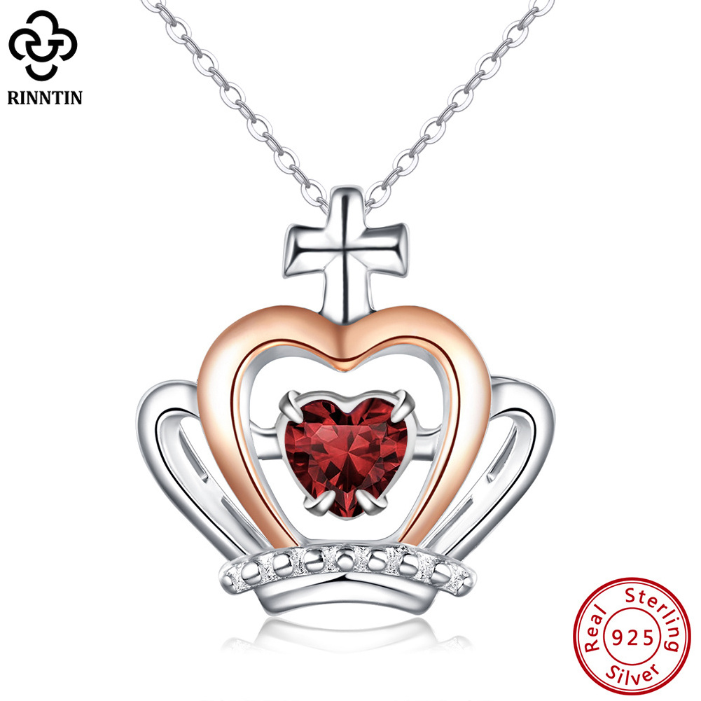 RINNTIN SSN334 Wholesale Fine Jewelry 925 Sterling Silver Necklaces Multi-style Heart Crown Cubic Zirconia Pendants for Necklace