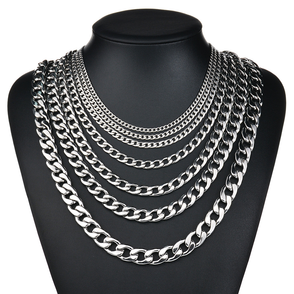 RINNTIN Fashion Jewelry 3/5/7/9/11/13mm Men Necklace Chains Gold Black Silver Color Stainless Steel Miami Curb Cuban Link Chains