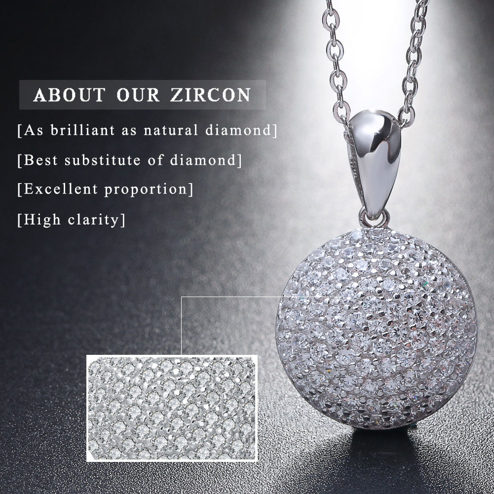 RINNTIN SN60 Fine Jewelry 925 Sterling Silver Cubic Zirconia Round Pendant Necklaces Wedding Jewellery