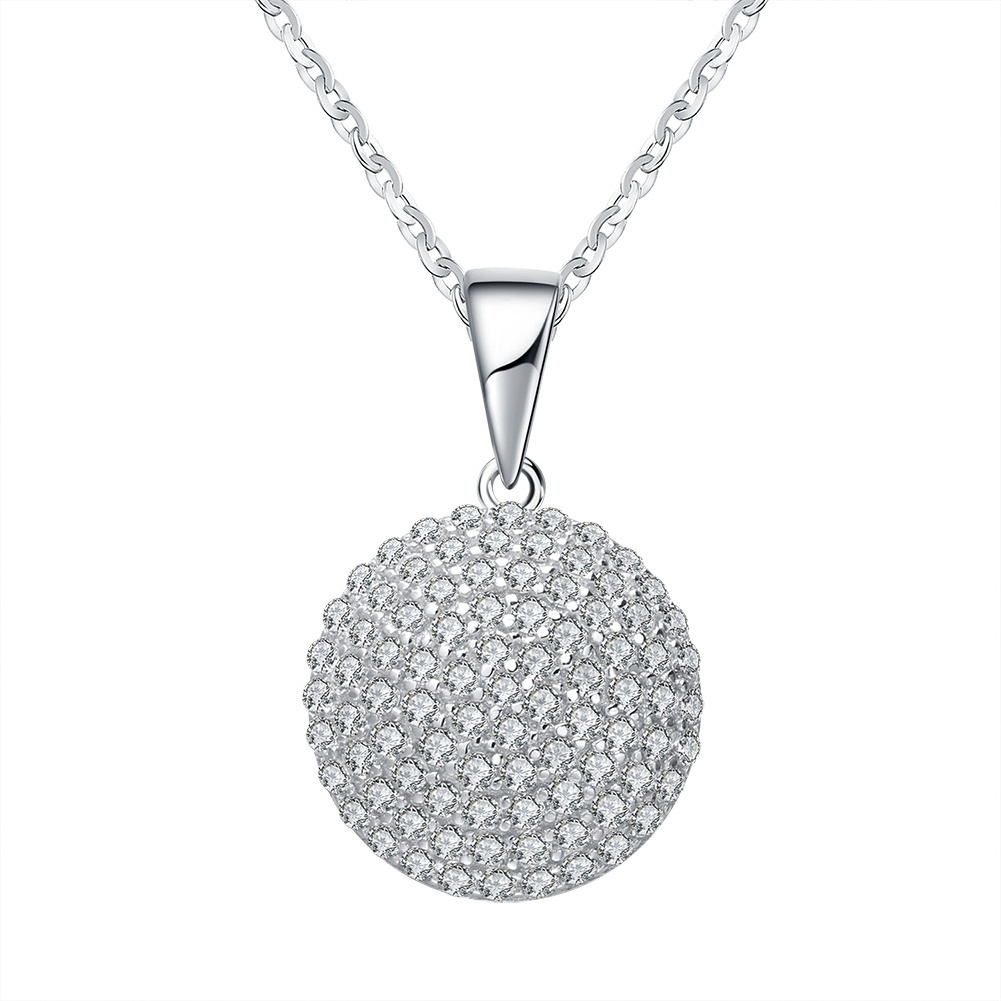 RINNTIN SN60 Fine Jewelry 925 Sterling Silver Cubic Zirconia Round Pendant Necklaces Wedding Jewellery