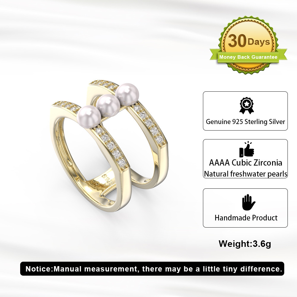 GPR08 Rinntin Fine Jewelry 4A Cubic Zirconia Rings  925 Sterling Silver Jewelry Women Simple Cultured Freshwater Pearl Ring