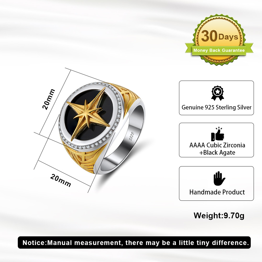 Rinntin NMR10 Sailor Men Silver Gift for Him 18Kt 925 Sterling Silver Ring Turkish Handmade Silver Direction Captain Ring