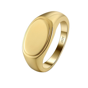 Rinntin NMR06 New Designer Flat Oval Bar Gold Signet Pinky Signet 18K Gold 925 Sterling Silver Ring For Women Men