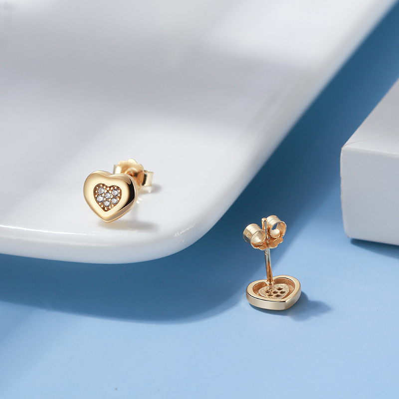 RINNTIN APE01 Fashion 14k Gold Plated Heart Shape Stud Earrings 925 Sterling Silver Earrings Jewelry For Women