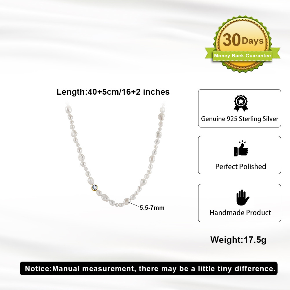 RINNTIN GPN70 Cultured Freshwater Baroque Pearl Beads Chain Adjustable 925 Sterling Silver Necklace For Women