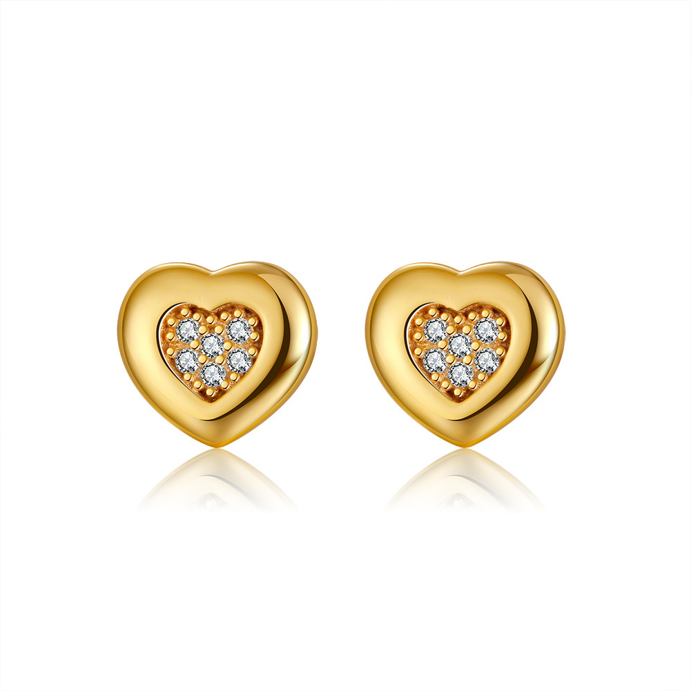 RINNTIN APE01 Fashion 14k Gold Plated Heart Shape Stud Earrings 925 Sterling Silver Earrings Jewelry For Women