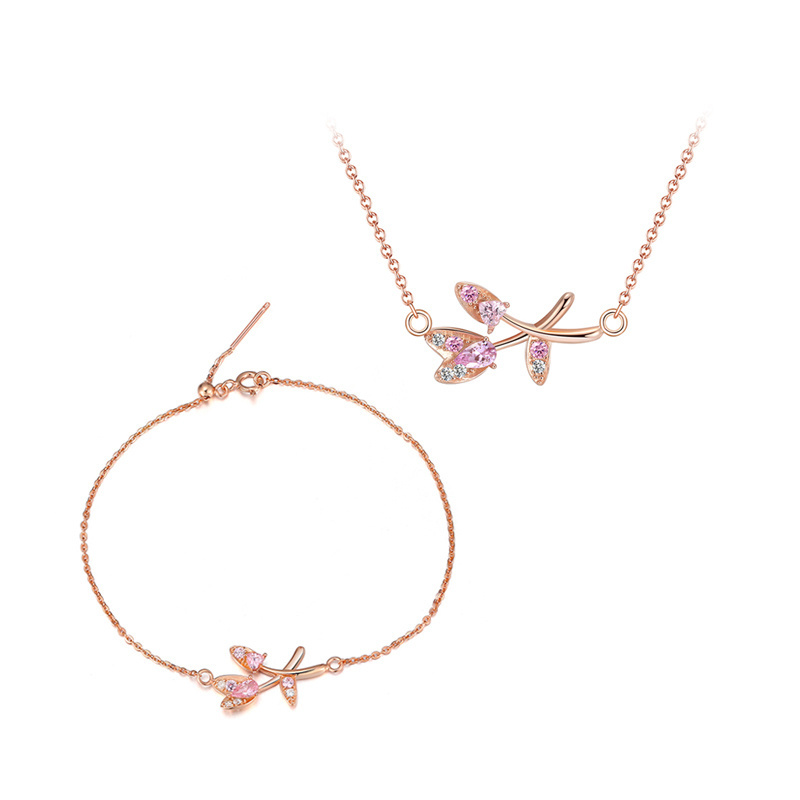 RINNTIN SS78 High Quality Women Jewellery 925 Sterling Silver Cubic Zirconia Rose Gold Flower Jewelry Sets for Girls