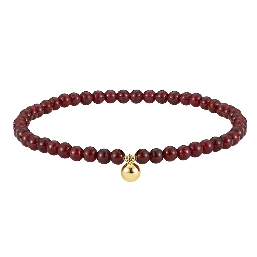 RINNTIN SA48 Wholesale 14K Gold Plated Jewelry Real 925 Sterling Silver Garnet Ancle Anklet Silver Beads Pendant Chain For Women