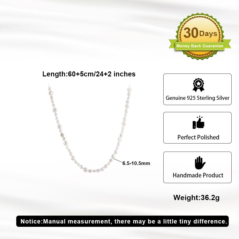 RINNTIN GPN70 Cultured Freshwater Baroque Pearl Beads Chain Adjustable 925 Sterling Silver Necklace For Women