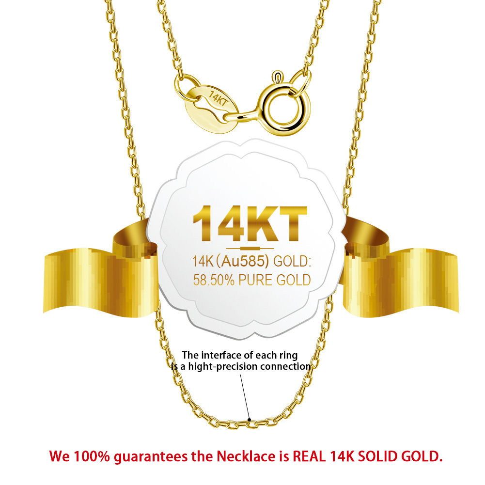 RINNTIN GC Wholesale Solid 14K Gold Chain Necklace Jewelry Hip Hop Colar Cuban Cadena Kolye Pure Gold Chain For Women Men