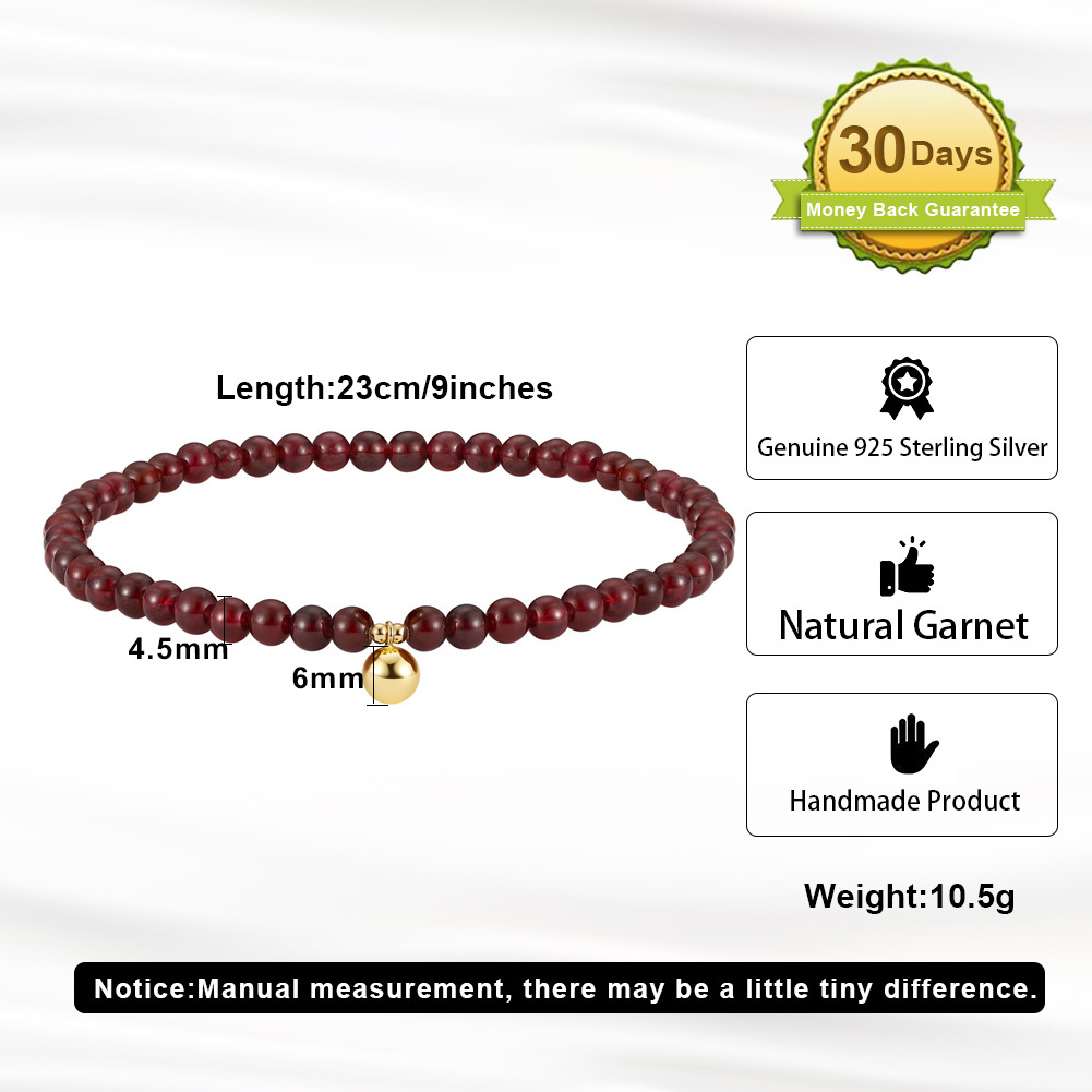 RINNTIN SA48 Wholesale 14K Gold Plated Jewelry Real 925 Sterling Silver Garnet Ancle Anklet Silver Beads Pendant Chain For Women