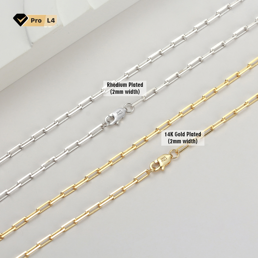 RINNTIN SC39 14K Plated Paperclip Link Chains Jewelry Chunky 925 Sterling Silver Gold Chain Necklace for Women Men Girls