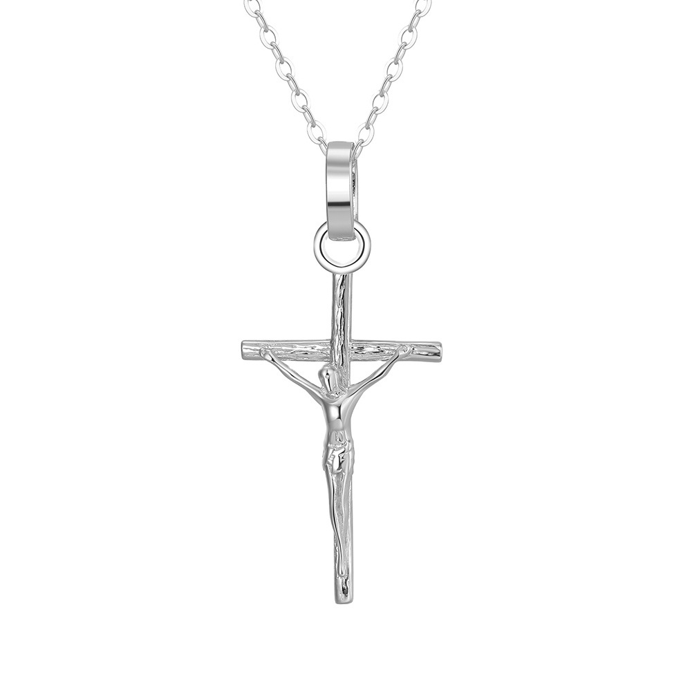 RINNTIN APN39 White Gold Plated 925 Sterling Silver Christian Jesus Cross Catholic Crucifix Locket Pendant