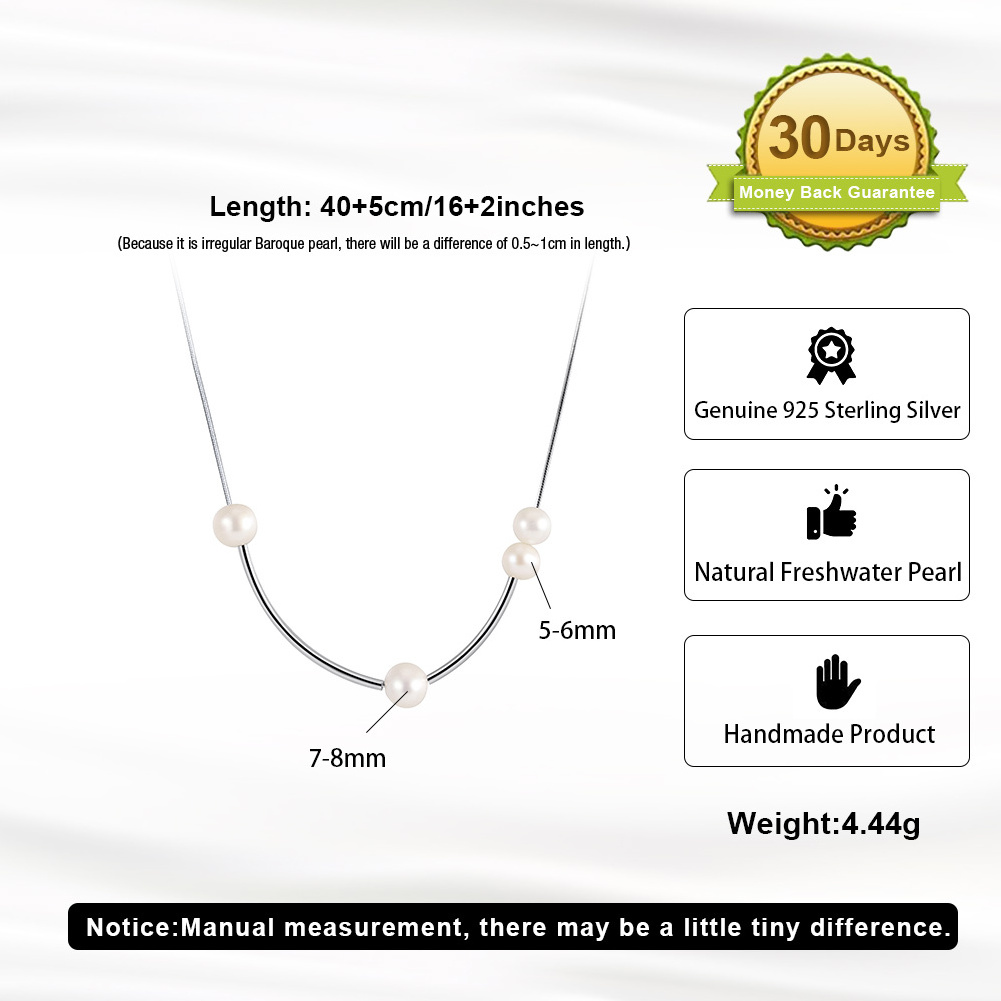 RINNTIN GPN58 Dainty White Gold Platinum Plated Sterling Silver Jewelry Freshwater Pearl Section Chain Necklace For Women