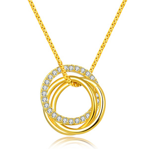 RINNTIN SN175 Fashion 18K Gold Plated Jewelry Necklace 925 Sterling Silver Customize Circle Pendant Necklaces for Women