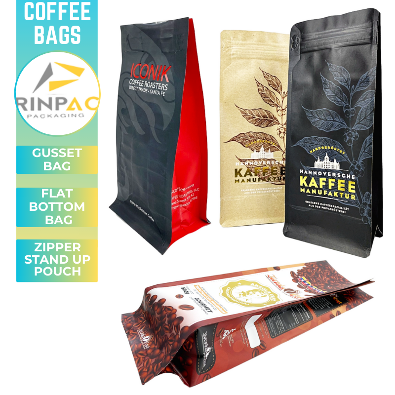 Resealable De Cafe 250G 12Oz 5Lb Custom Printed Logo Plastic 12 oz Flat Bottom Coffee Bags Packaging With Valve And Zipper