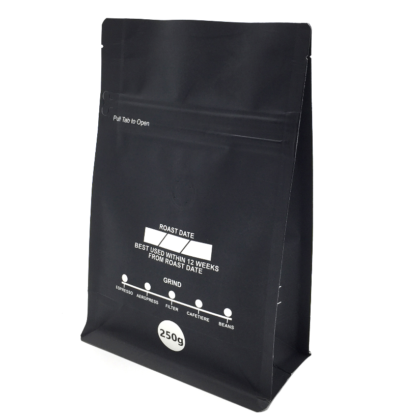 Resealable De Cafe 250G 12Oz 5Lb Custom Printed Logo Plastic 12 oz Flat Bottom Coffee Bags Packaging With Valve And Zipper