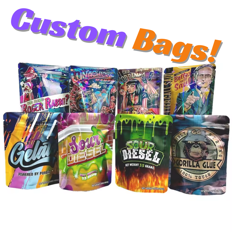 Custom Printed Resealable Candy Smell Proof Stand Up Pouch Herb Packaging 3.5g 28g 1oz 1lb Ziplock Bag Custom Printed Mylar Bags