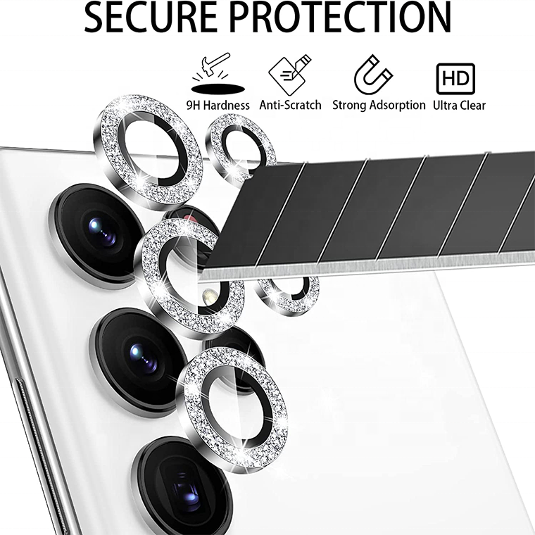 Full Cover 3d 9h Metal Aluminium Tempered Glass Back Lens Camera Protector For Samsung S22 Ultra Camera Lens Protector