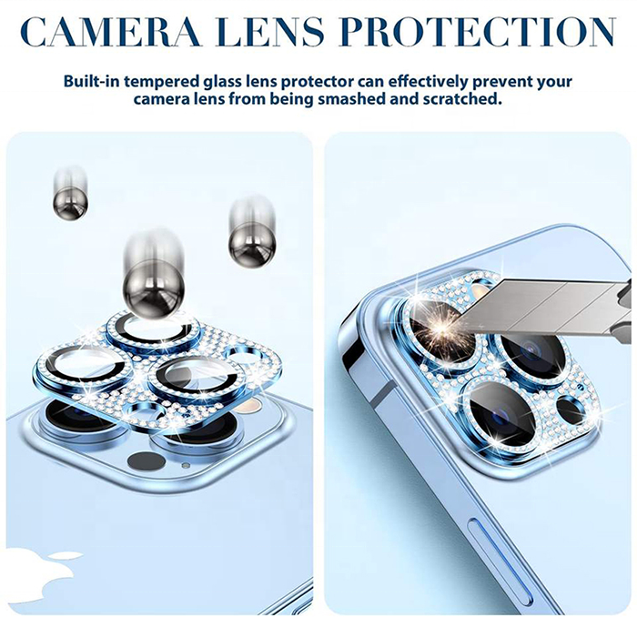 Glitter Bling Diamond Metal Rear Camera Glass Lens Protector For Iphone 15 14 Plus 13 12 11