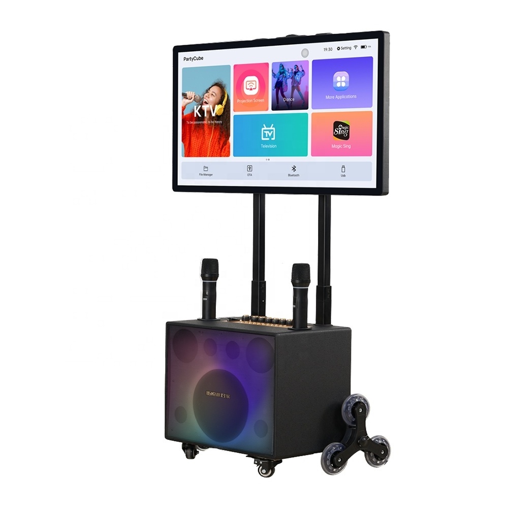 Built-in Portable Power Bank PartyCube KTV Box 3D Surround Sound Professional Karaoke Speakers System With Monitor