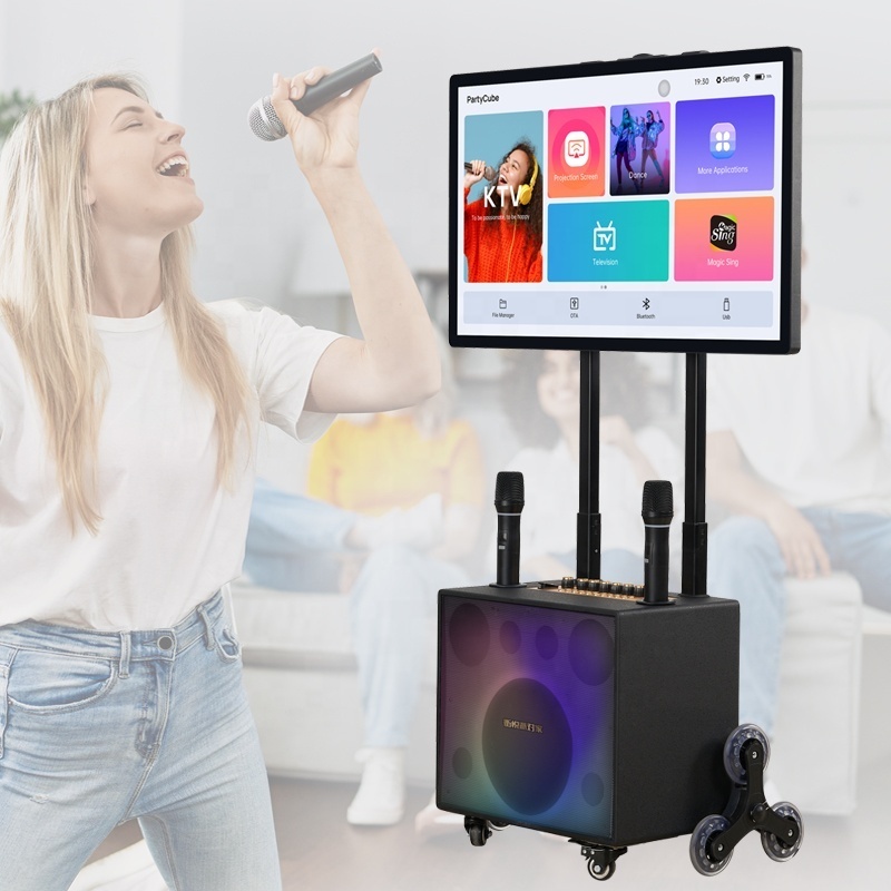 Built-in Portable Power Bank PartyCube KTV Box 3D Surround Sound Professional Karaoke Speakers System With Monitor