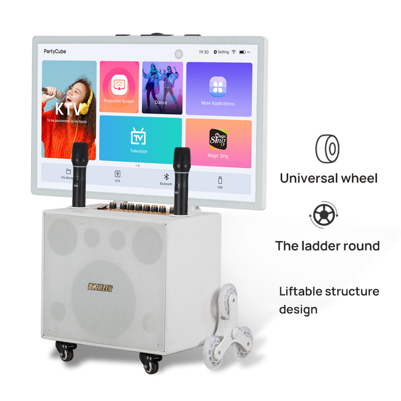 Outdoor Events Music Party Box Portable Karaoke Machine AI Voice Control PA System with 32-inch Touch Display