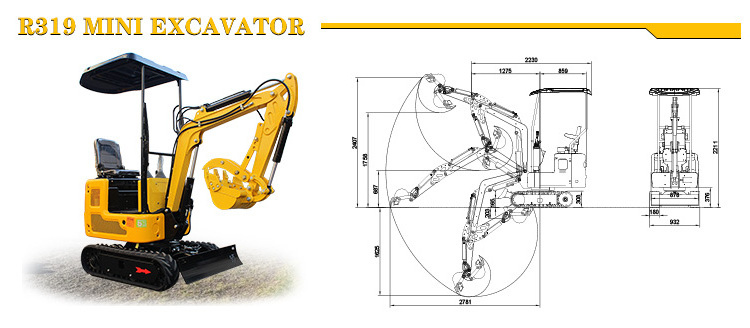 Rippa New Cheap Crawler Mini Bagger Mini Excavadora 1Ton Minibagger Excavator