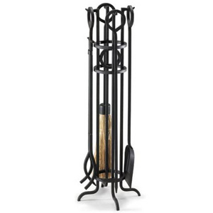 Black Round Wood Fireplace Tools Set with Fireplace Brush Fire Poker Fireplace Shovel Firewood Tong