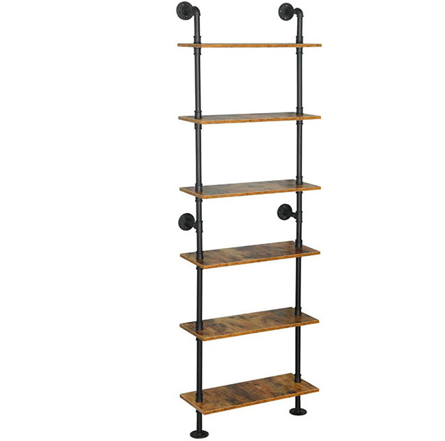 Modern Simple Design Wooden Wall Mounted 6 Tiers Glass Store Display Rack Bookshelf Lounge Study Desk with Bookshelf