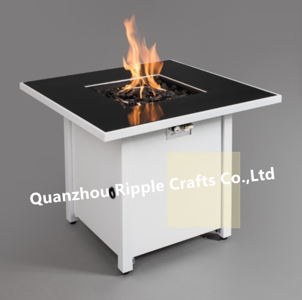 Smooth Pure Iron Black Glass Tabletop 40000 BTU Outdoor Propane Stove Gas Fire Pit table with volcanic stone and rain cover