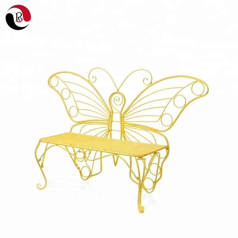 Yellow Painted Metal Butterfly Garden Bench